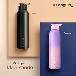 Longway Rush 1 Ltr Stainless Steel Water Bottle | Leak-Proof & Rust-Free Design | Perfect for School, Office, Home, Gym, Travel & Ideal for Men, Women & Kids (1000 ml)