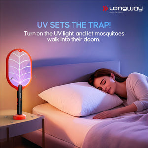 Longway Swatt Rechargeable Mosquito Racket | 3500V DC Voltage on the Net Mesh| Insect Killer Bat | 1200mAH Battery | Large Net Area for Better Coverage | Long Lasting Internal Battery | 6 Months Warranty (Black)