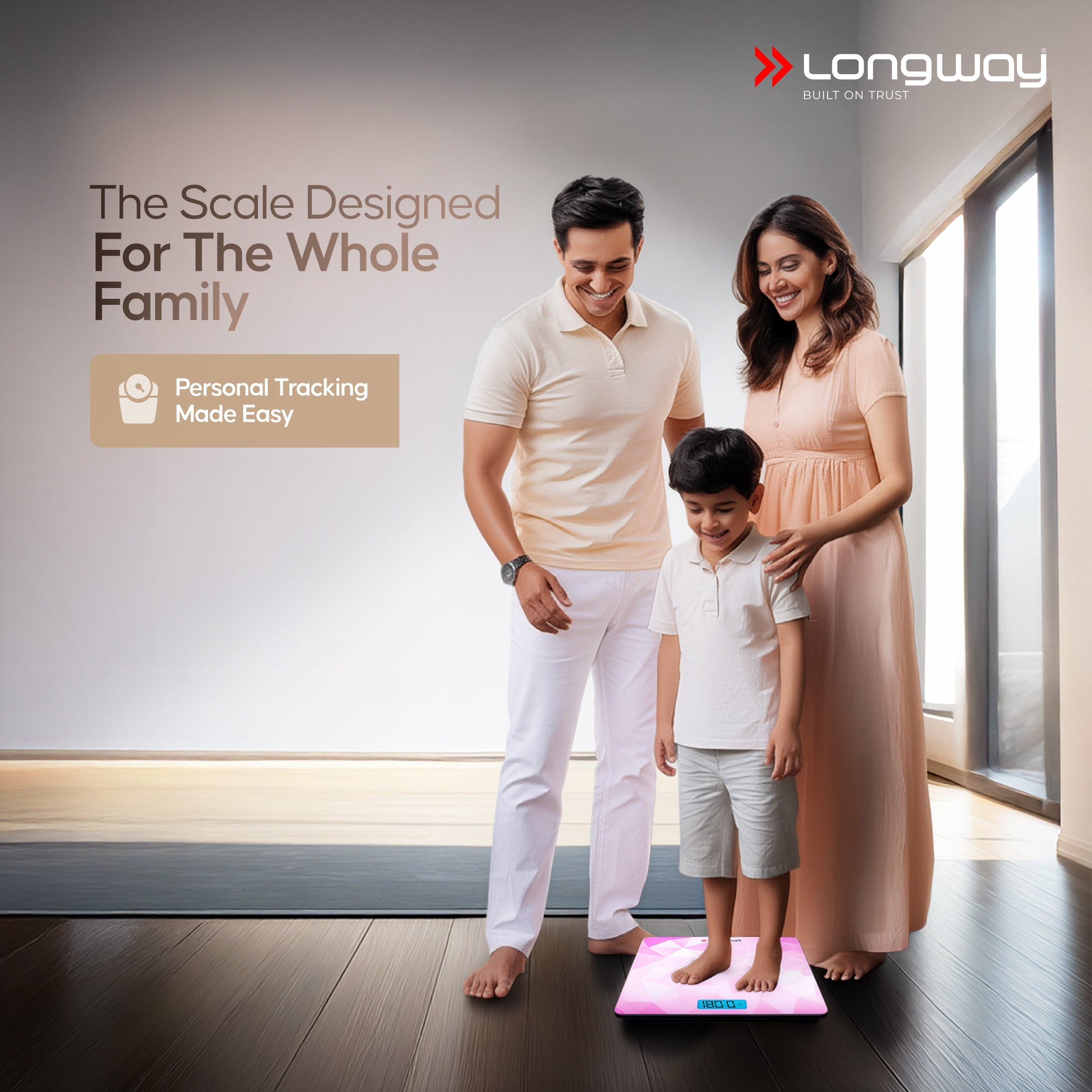 Longway Weight Machine for Home | Digital Bathroom Scale for Human Body Weight Measurement | Extra Thick Tempered Glass with LCD Display (36 Months Warranty | Max Weight 180Kgs | Sapphire)