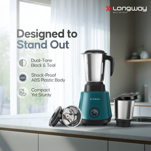 Longway Super Pro Juicer Mixer Grinder | Up to 500 - 750 Watt Max Output Powerful Motor | for Grinding, Mixing, Juicing | 2 Year Warranty