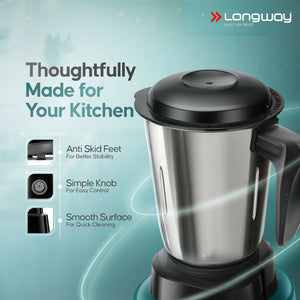 Longway Super Pro Juicer Mixer Grinder | Up to 500 - 750 Watt Max Output Powerful Motor | for Grinding, Mixing, Juicing | 2 Year Warranty