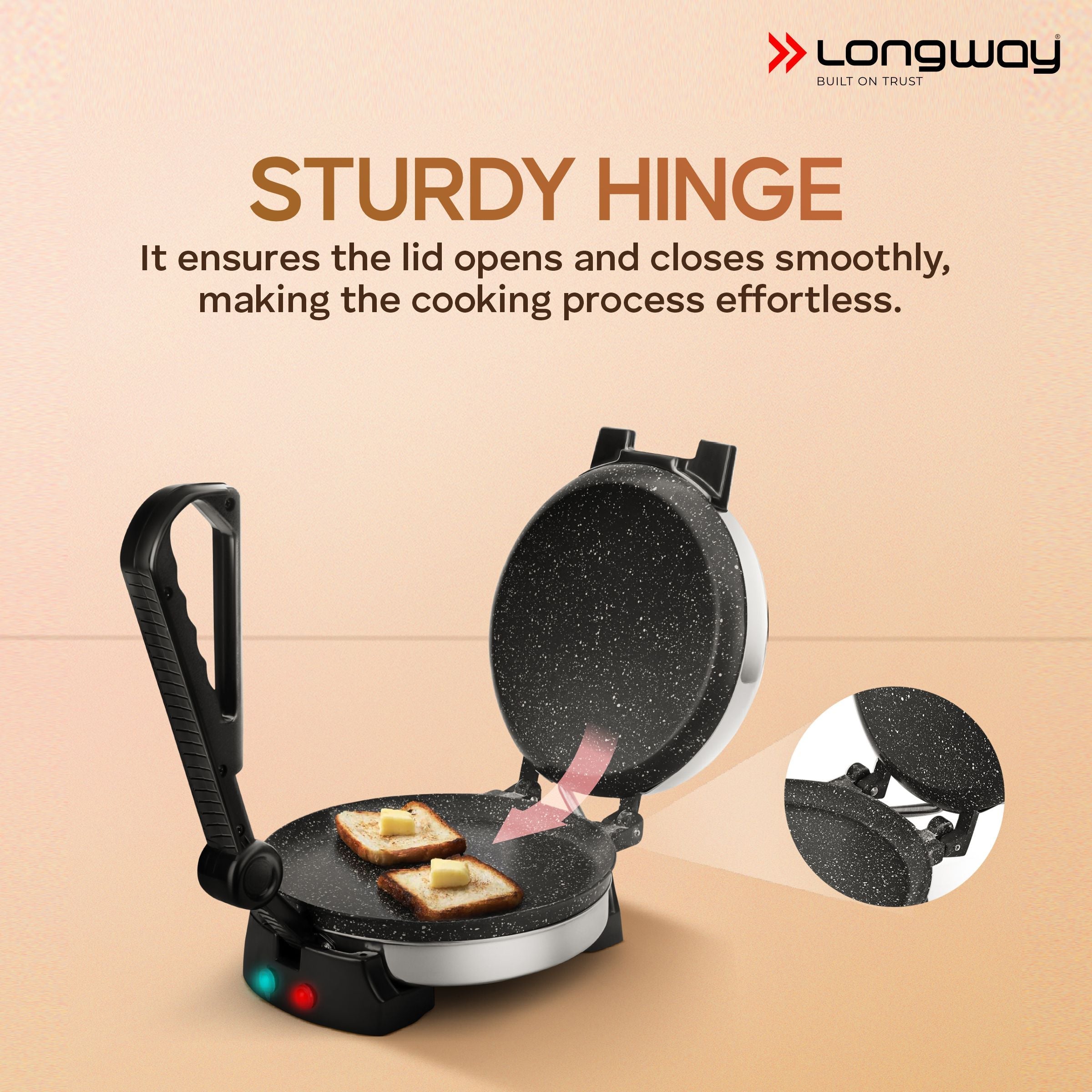 Longway Automatic Electric Roti Maker | Non-Stick Stainless Steel Press for Roti, Chapati & Parathas Multipurpose | (1000 W, Silver)
