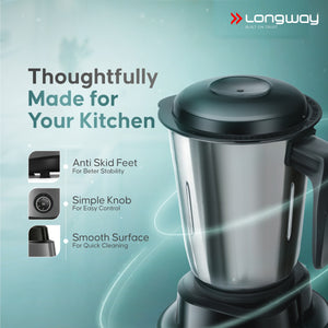 Longway Super Pro Juicer Mixer Grinder | Up to 500 - 750 Watt Max Output Powerful Motor | for Grinding, Mixing, Juicing | 2 Year Warranty