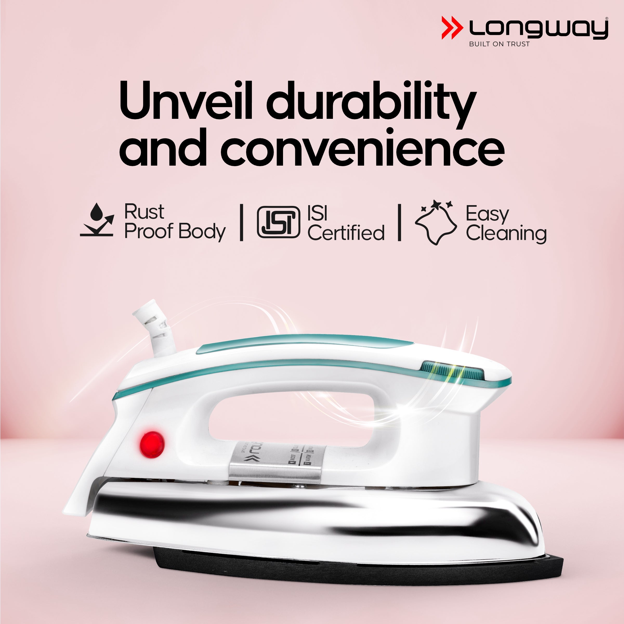 Longway Plancha Heavy Weight Non-Stick Teflon Coated Dry Iron, Electric Iron for Clothes | 2 Years Warranty| (1200 Watt)