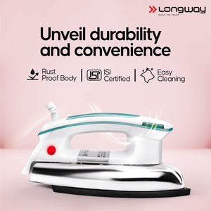 Longway Plancha Heavy Weight Non-Stick Teflon Coated Dry Iron, Electric Iron for Clothes | 2 Years Warranty| (1200 Watt)