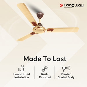 Longway Creta P1 1200 mm/48 inch Remote Controlled 3 Blade Anti-Dust Decorative Star Rated Ceiling Fan