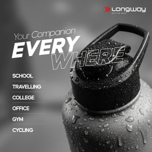 Longway Rush 1 Ltr Stainless Steel Water Bottle | Leak-Proof & Rust-Free Design | Perfect for School, Office, Home, Gym, Travel & Ideal for Men, Women & Kids (1000 ml)