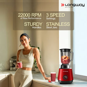 Longway Super Pro Juicer Mixer Grinder | Up to 500 - 750 Watt Max Output Powerful Motor | for Grinding, Mixing, Juicing | 2 Year Warranty