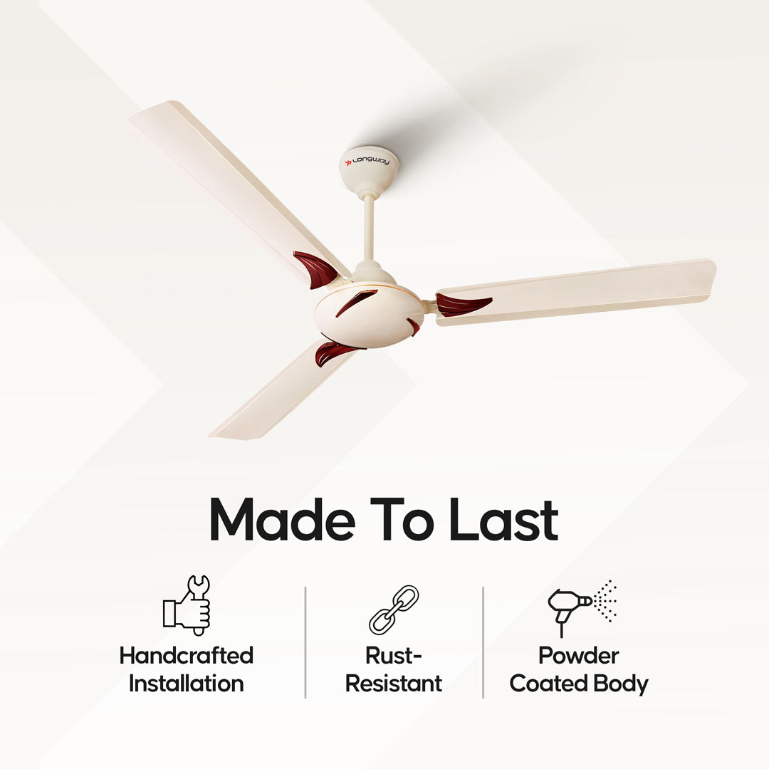 Longway Creta P1 1200 mm/48 inch Ceiling Fan (Ivory/Smoked Brown, Pack of 1)