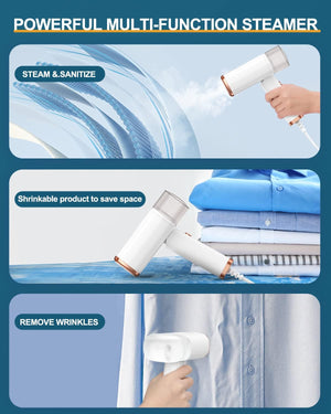 Longway Turbo 1000W Garment Steamer for Clothes | Foldable, Leak Proof, 248°F Steam with Fabric Brush & 120ml Water Tank | Powerful Steamer for Clothes (White)