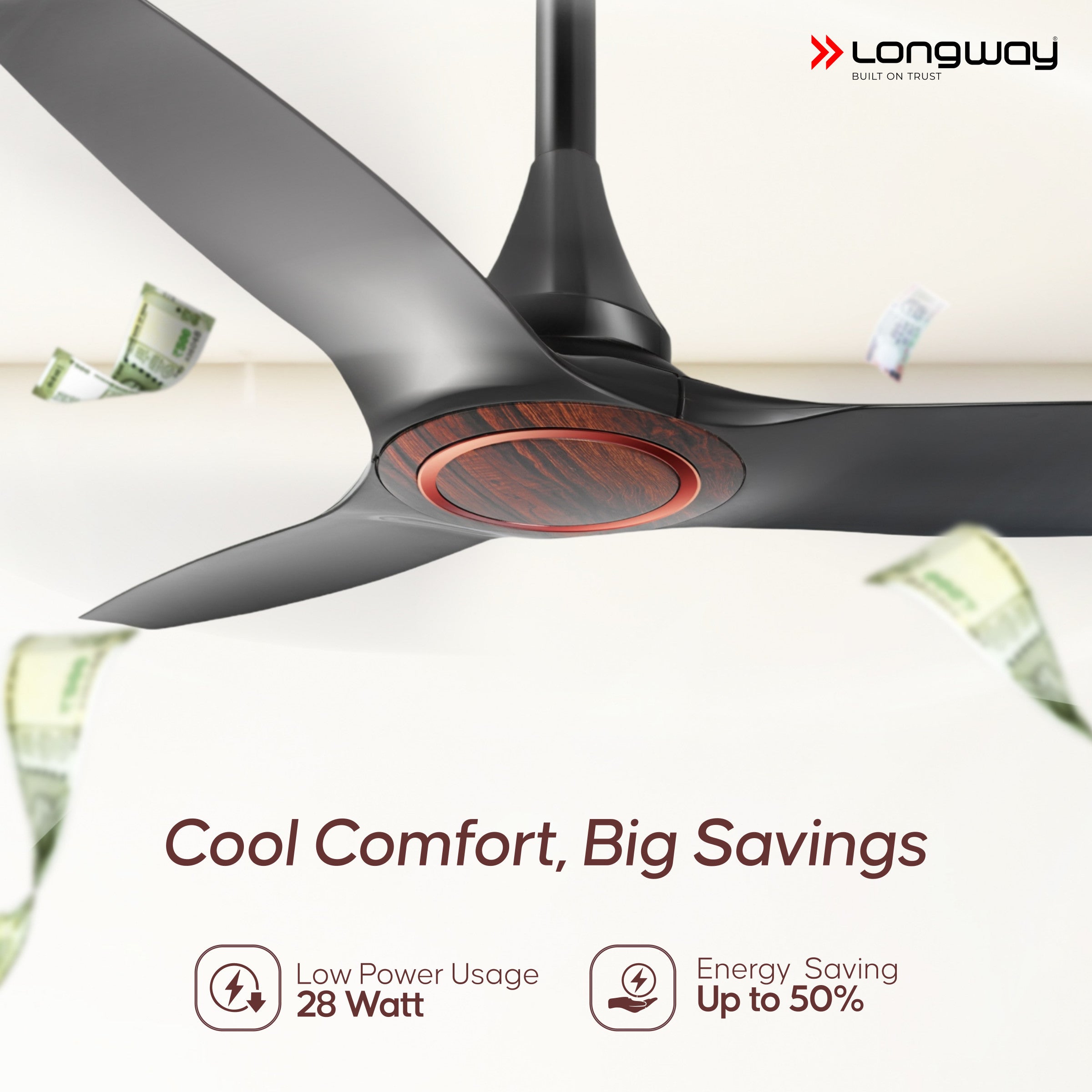 Longway Glideon 1200mm BLDC Ceiling Fan with Remote Control | Premium Look with Ultra Silent Performance | ABS Blade & Body | BEE 5 Star Rated | Anti-Dust Decorative Ceiling Fan | 5 Years Warranty