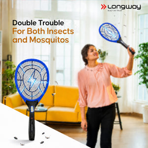 Longway Zappy Rechargeable Mosquito Racket | 3500V DC Voltage on the Net Mesh| Insect Killer Bat | 500mAH Battery | Large Net Area for Better Coverage | Long Lasting Internal Battery | 1 Year Warranty