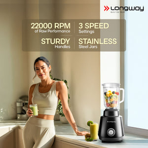 Longway Super Pro 700 - 750 Watt Juicer Mixer Grinder for Grinding, Mixing, Juicing with Powerful Motor with 2 Years Warranty