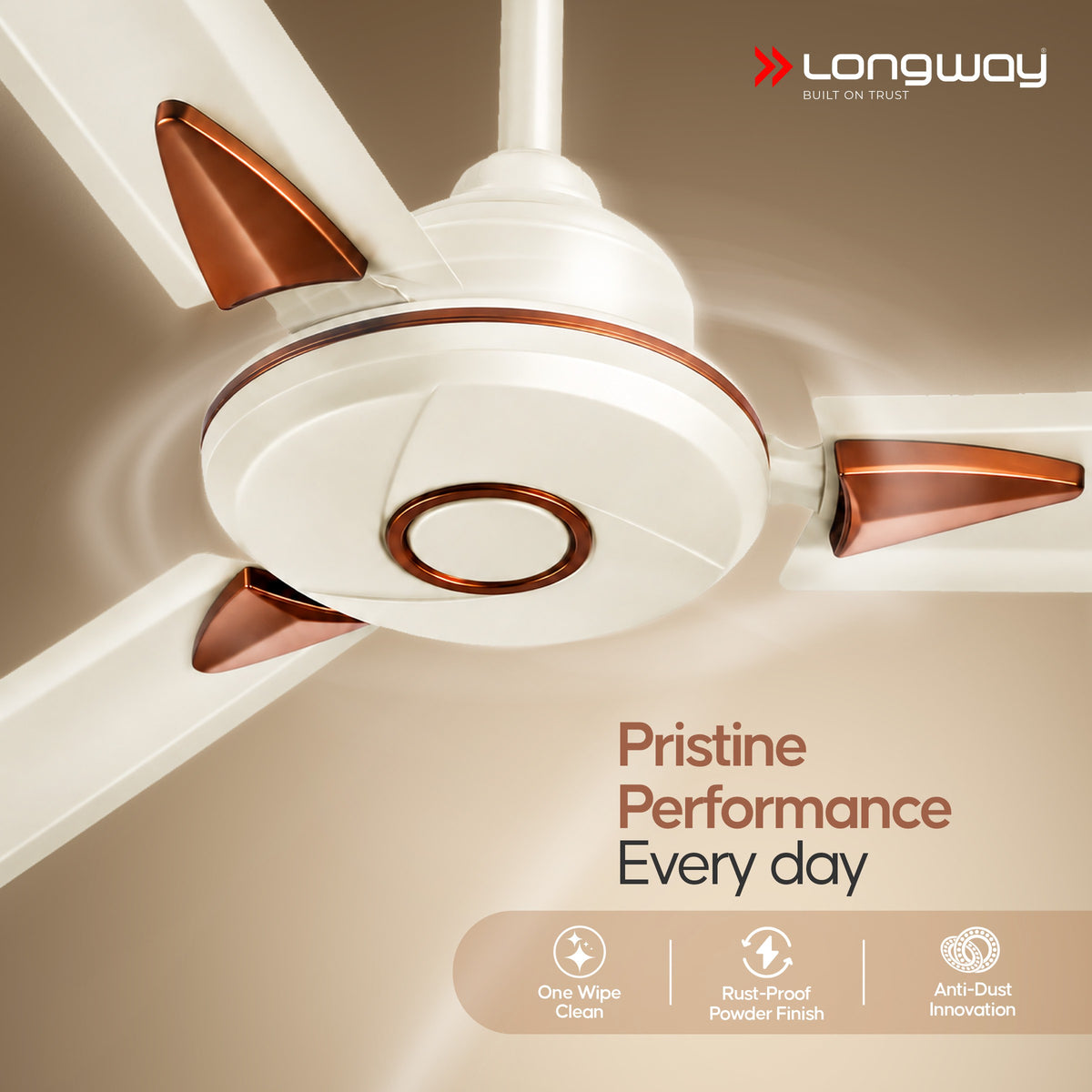 Longway Aero 1200 mm BLDC Ceiling Fan with Remote Control | BEE 5 Star Rated Energy Efficient | Ultra High Speed 3 Blade Anti-Dust Decorative Ceiling Fan