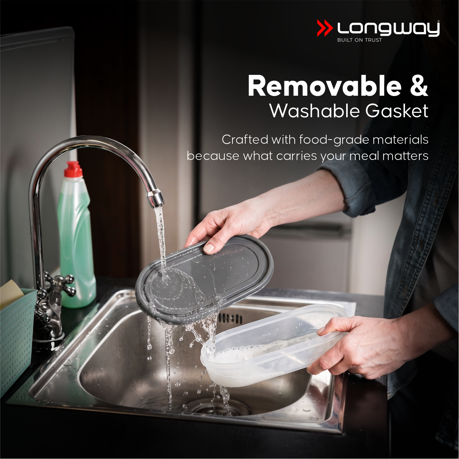 Longway Craveo Stainless Steel Lunch Box with 3 Containers | 2 Round 300ml Each & 1 Oval 500ml | Airtight & Leak Resistant Tiffin Box with Spoon | Food-Grade Steel Lunch Box for Office, School & College