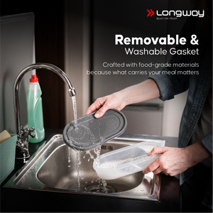 Longway Craveo Stainless Steel Lunch Box with 3 Containers | 2 Round 300ml Each & 1 Oval 500ml | Airtight & Leak Resistant Tiffin Box with Spoon | Food-Grade Steel Lunch Box for Office, School & College