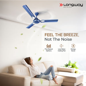 Longway Kiger P1 1200 mm/48 inch Ultra High Speed 3 Blade Anti-Dust Decorative Star Rated Ceiling Fan (Silver Blue)