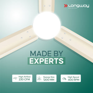 Longway Luminair 1200 mm BLDC Ceiling Fan with Remote Control & LED Light | BEE 5 Star Rated Energy Efficient | Ultra High Speed 3 Blade Anti-Dust Decorative Ceiling Fan | 5 Years Warranty (Ivory)