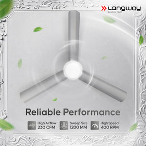 Longway Luminair 1200 mm BLDC Ceiling Fan with Remote Control | BEE 5 Star Rated Energy Efficient | Ultra High Speed 3 Blade Anti-Dust Decorative Ceiling Fan | 5 Years Warranty (Gray, Pack of 1)