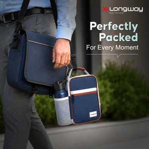 Longway Kivo Lunch Box with 3 Containers, 750ml Stainless Steel Bottle & Insulated Bag | Microwave Safe Food-Grade Containers (290ml, 400ml & 600ml) | Cutlery & Pickle Box