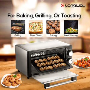 Longway Royal Plus OTG 12 Ltr Oven Toaster Griller with Multiple Heating Modes | Temperature Timer Control for Baking Pizza, Cake, Grilling Chicken & Toasting Bread|1 Year Warranty (800W, Silver)