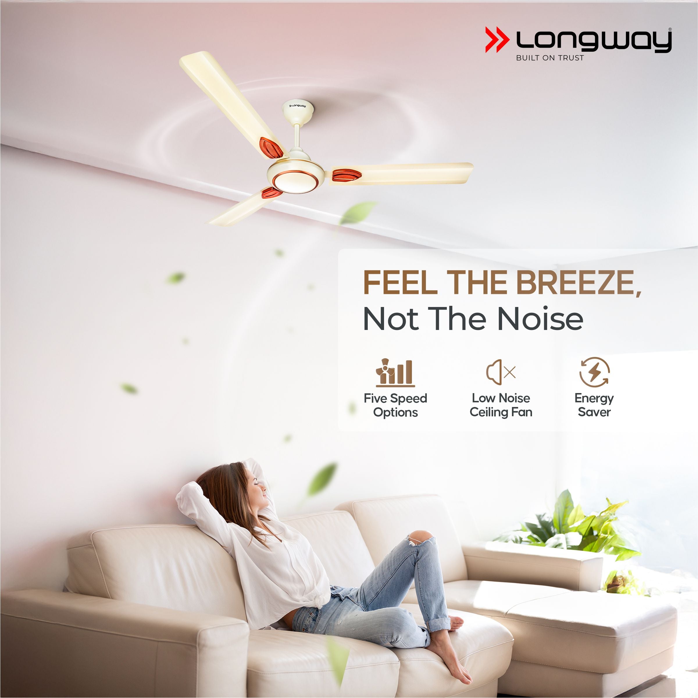 Longway Kiger P1 1200 mm/48 inch Ultra High Speed 3 Blade Anti-Dust Decorative Star Rated Ceiling Fan (Ivory)