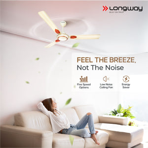 Longway Kiger P1 1200 mm/48 inch Ultra High Speed 3 Blade Anti-Dust Decorative Star Rated Ceiling Fan (Ivory)