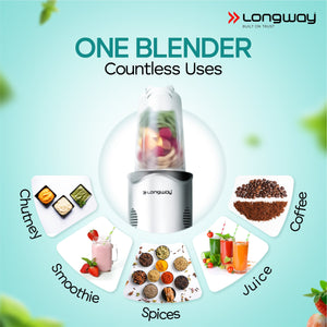 Longway Nutri Power 600 W Bullet Mixer Grinder & Smoothie Maker with Stainless Steel Blades & ABS Plastic Body | 22000 RPM | 3 Years Warranty (3 Jars, Silver)