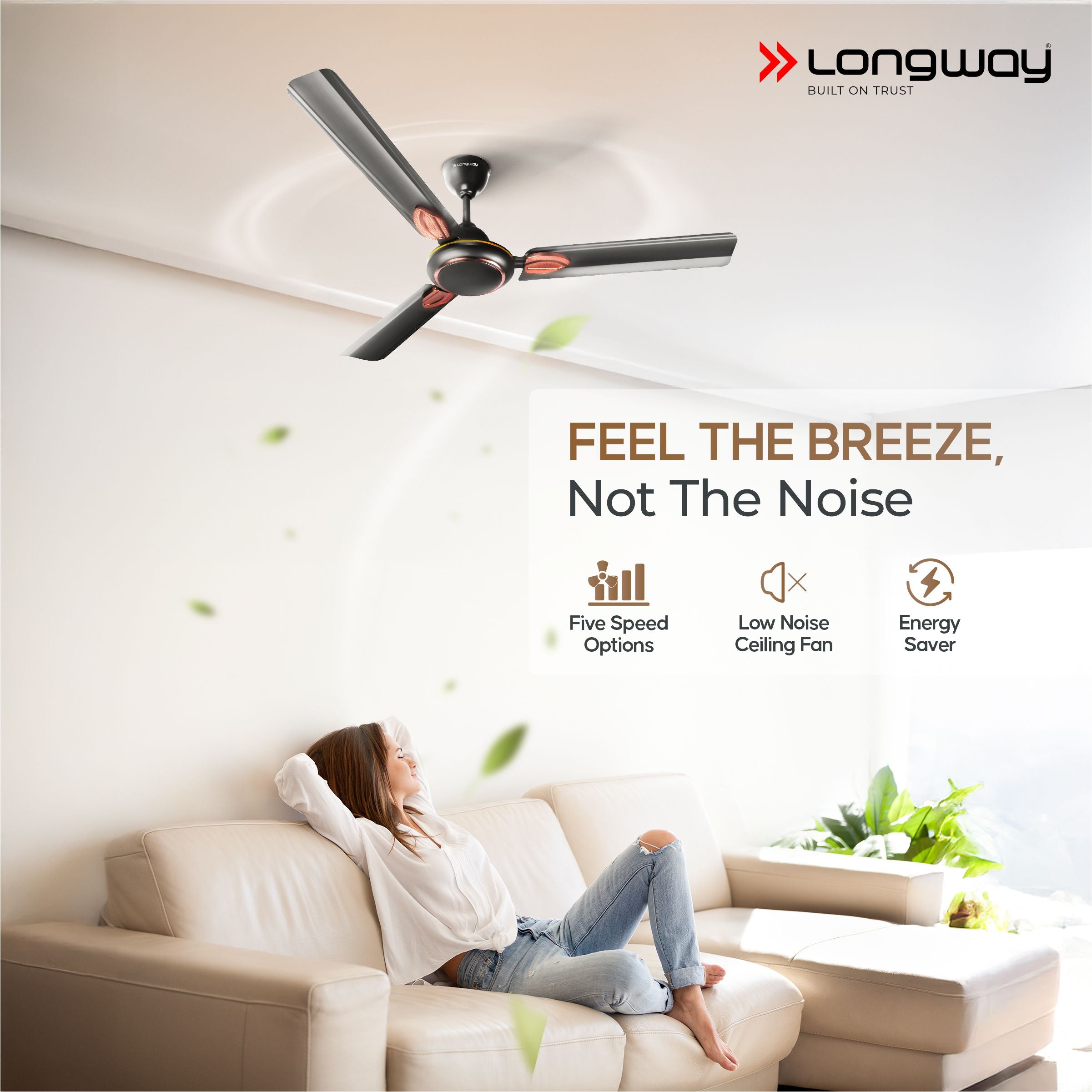 Longway Kiger P1 1200 mm/48 inch Ultra High Speed 3 Blade Anti-Dust Decorative Star Rated Ceiling Fan (Smoked Brown, Pack of 1)
