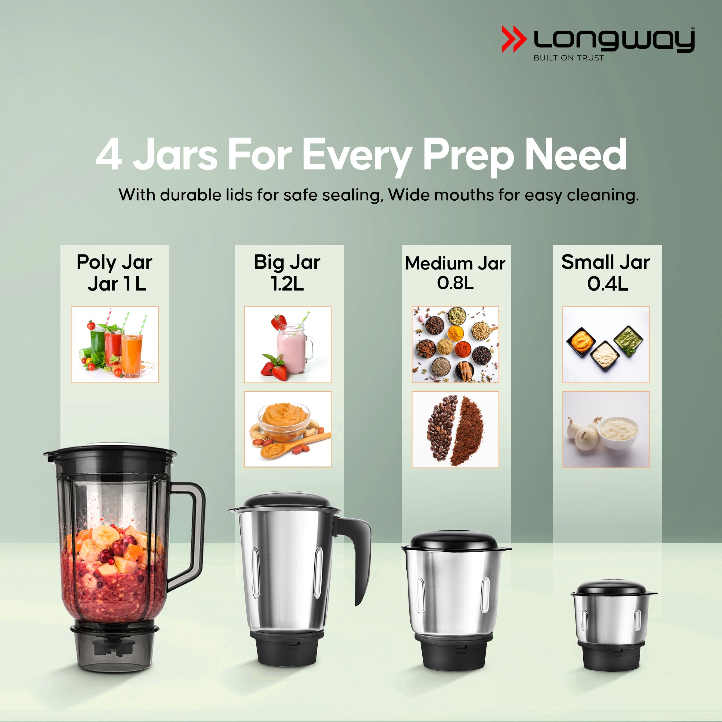 Longway Super Pro Juicer Mixer Grinder | Up to 500 - 750 Watt Max Output Powerful Motor | for Grinding, Mixing, Juicing | 2 Year Warranty