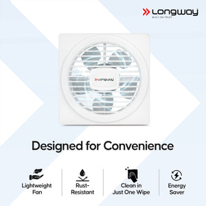Longway Gusto 6 Inch 150 mm Energy Efficient Exhaust Fan | High Speed Powerful Motor | Noiseless Operation & Easy to Clean | Suitable for Bathroom, Kitchen, Office | 2 Years Warranty (White)