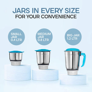 Longway Super Dlx 700 Watt Mixer Grinder with 3 Jars for Grinding, Mixing with Powerful Motor | 1 Year Warranty | (White & Blue, 3 Jars)