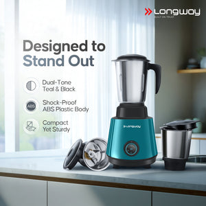 Longway Super Pro Juicer Mixer Grinder | Up to 500 - 750 Watt Max Output Powerful Motor | for Grinding, Mixing, Juicing | 2 Year Warranty