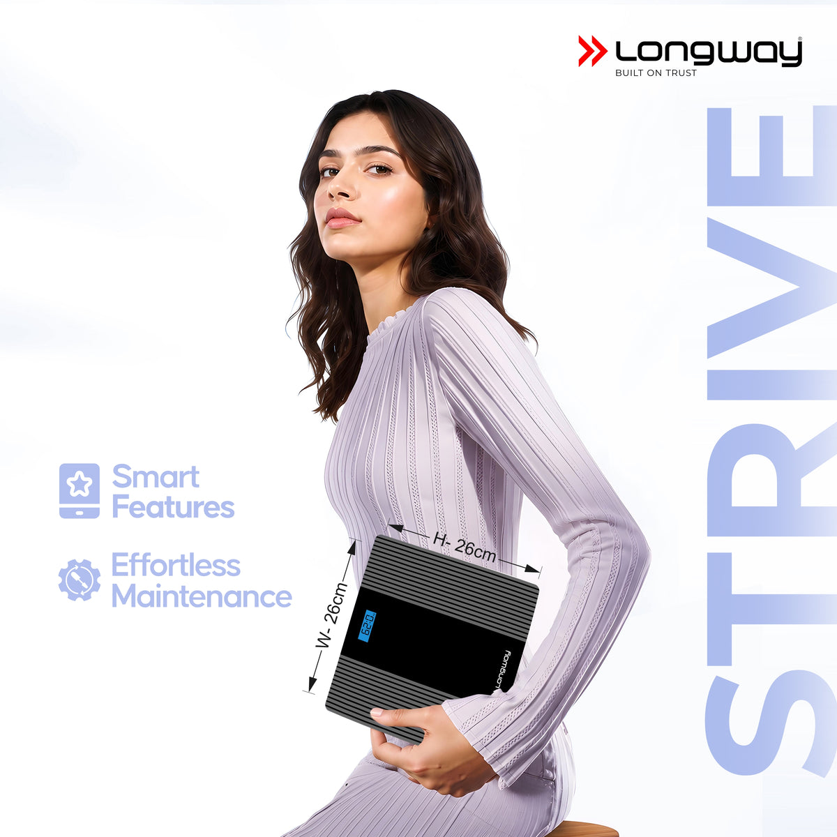 Longway Weight Machine for Home | Digital Bathroom Scale for Human Body Weight Measurement | Extra Thick Tempered Glass with LCD Display (36 Months Warranty | Max Weight 180Kgs | Strive)