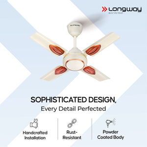 Longway Kiger P1 600 mm/24 inch Ultra High Speed 3 Blade Anti-Dust Decorative Star Rated Ceiling Fan (Ivory, Pack of 1)