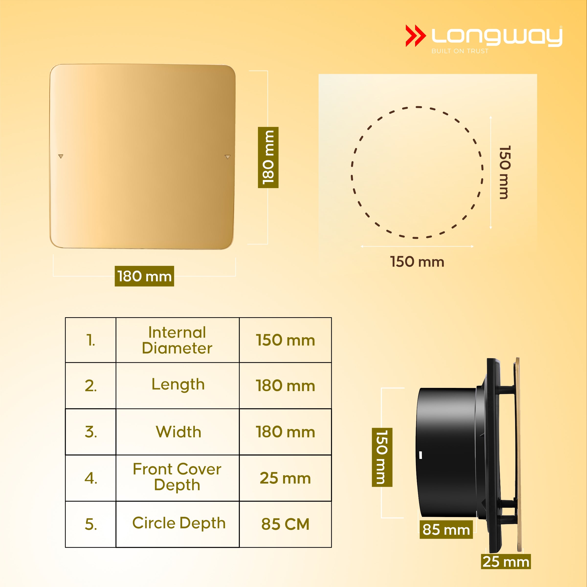 Longway FreshX 6 Inch 150 mm Energy Efficient Exhaust Fan | High Speed Powerful Motor | Noiseless Operation & Easy to Clean | Rust Proof |Suitable for Bathroom, Kitchen, Office | 2 Years Warranty