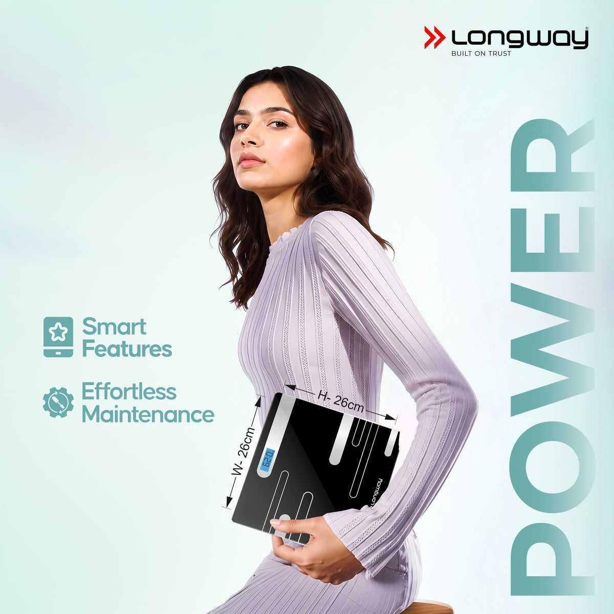 Longway Weight Machine for Home | Digital Bathroom Scale for Human Body Weight Measurement | Extra Thick Tempered Glass with LCD Display (36 Months Warranty | Max Weight 180Kgs | Power)