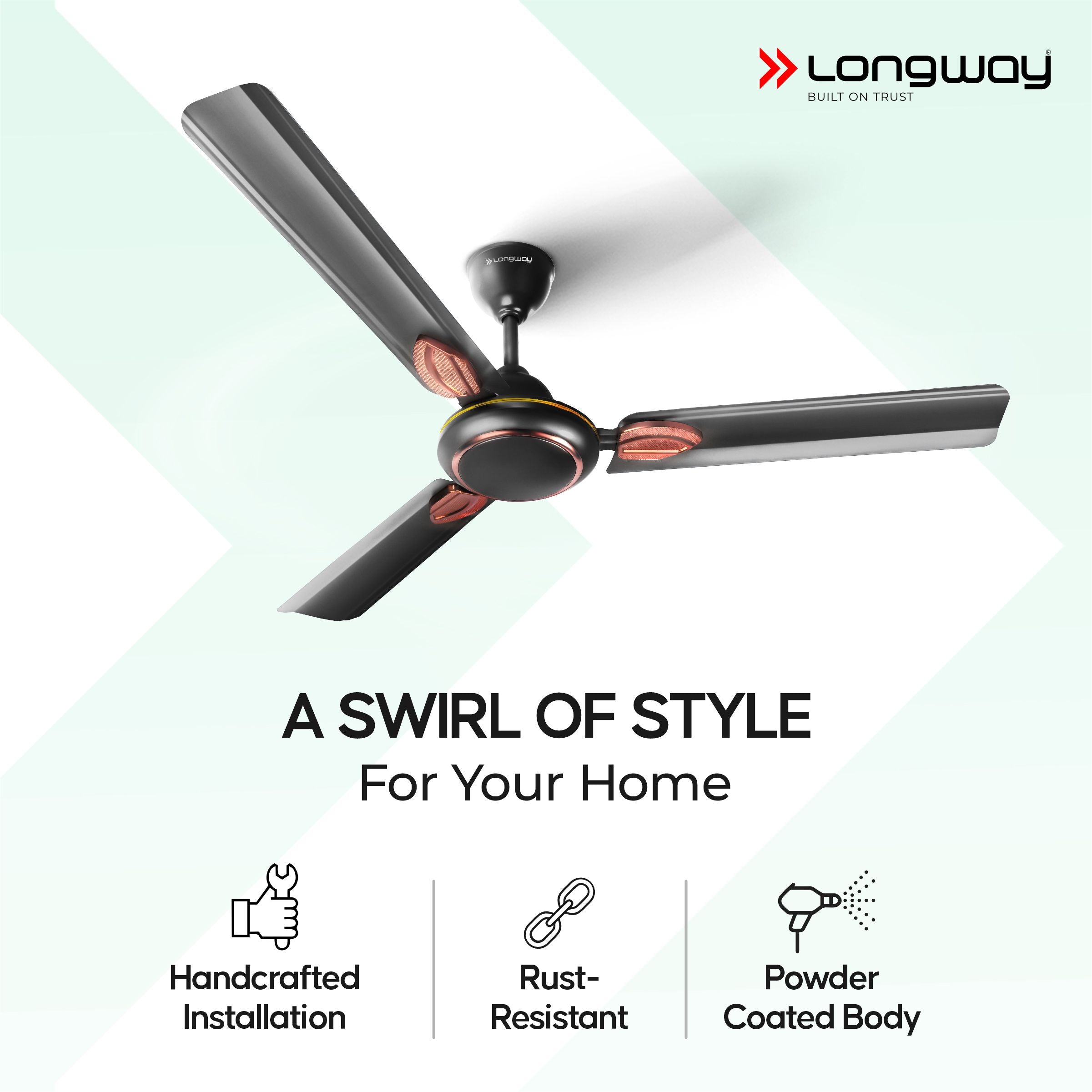 Longway Kiger P1 1200 mm/48 inch Ultra High Speed 3 Blade Anti-Dust Decorative Star Rated Ceiling Fan (Smoked Brown, Pack of 1)