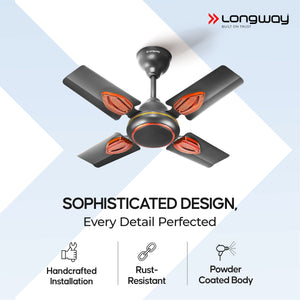Longway Kiger P1 600 mm/24 inch Ultra High Speed 4 Blade Anti-Dust Decorative 5-Star Rated Ceiling Fan (Smoked Brown, Pack of 1)