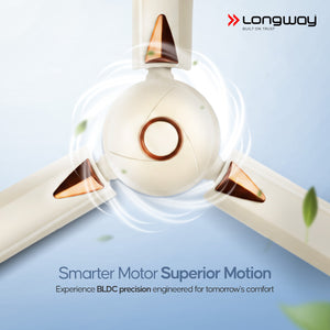 Longway Aero 1200 mm BLDC Ceiling Fan with Remote Control | BEE 5 Star Rated Energy Efficient | Ultra High Speed 3 Blade Anti-Dust Decorative Ceiling Fan