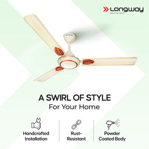 Longway Kiger P1 1200 mm/48 inch Ultra High Speed 3 Blade Anti-Dust Decorative Star Rated Ceiling Fan (Ivory)