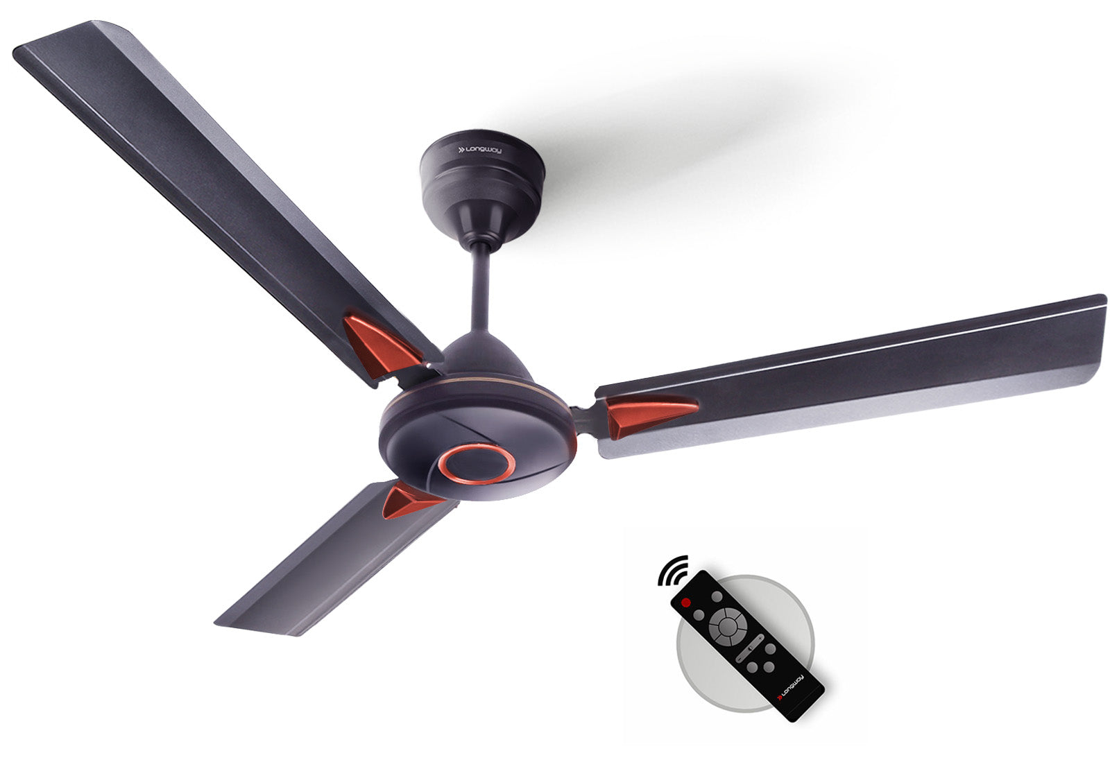 Longway Aero 1200 mm BLDC Ceiling Fan with Remote Control | BEE 5 Star Rated Energy Efficient | Ultra High Speed 3 Blade Anti-Dust Decorative Ceiling Fan (Smoked Brown, Pack of 1)