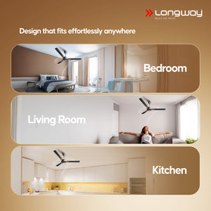 Longway Aero 1200 mm BLDC Ceiling Fan with Remote Control | BEE 5 Star Rated Energy Efficient | Ultra High Speed 3 Blade Anti-Dust Decorative Ceiling Fan