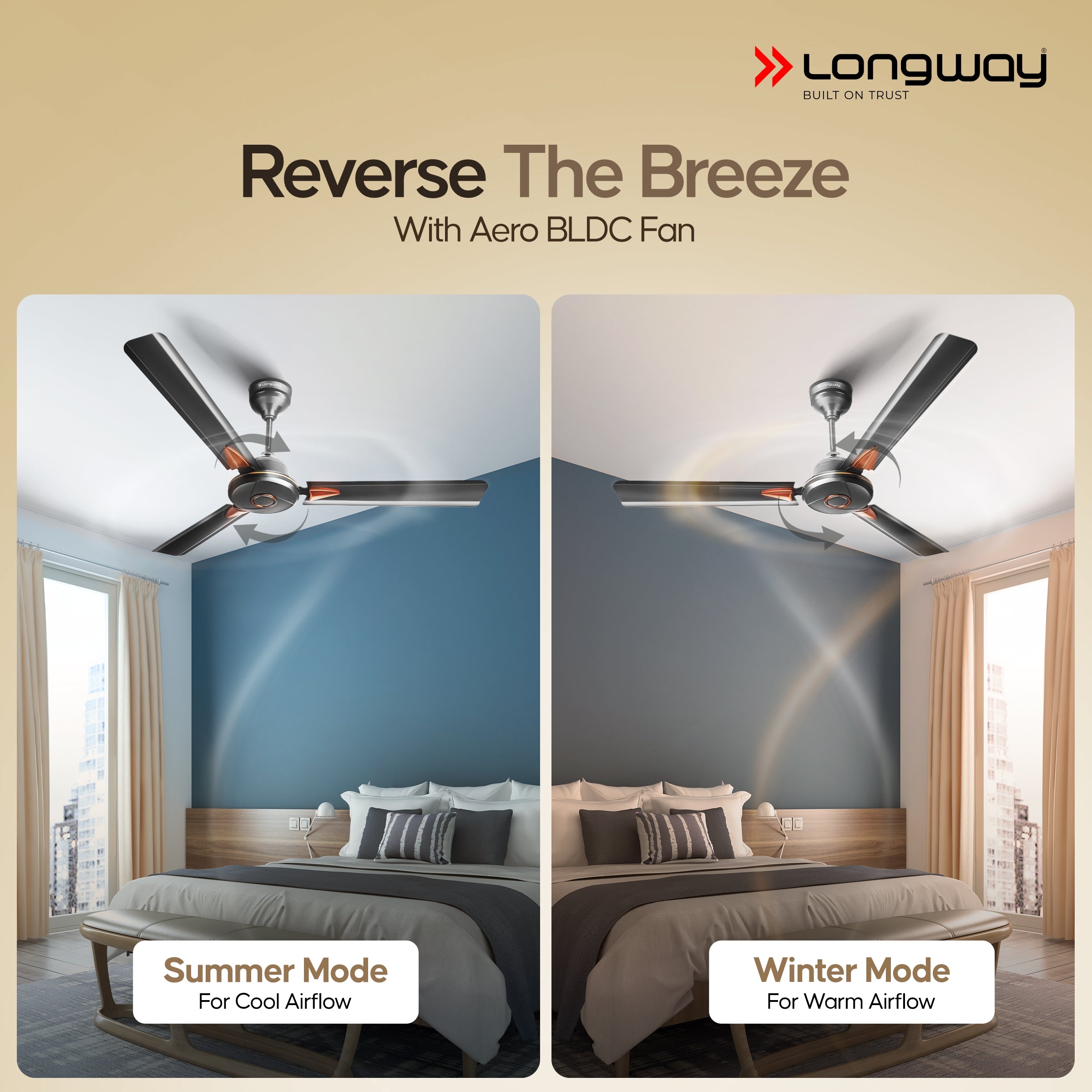 Longway Aero 1200 mm BLDC Ceiling Fan with Remote Control | BEE 5 Star Rated Energy Efficient | Ultra High Speed 3 Blade Anti-Dust Decorative Ceiling Fan