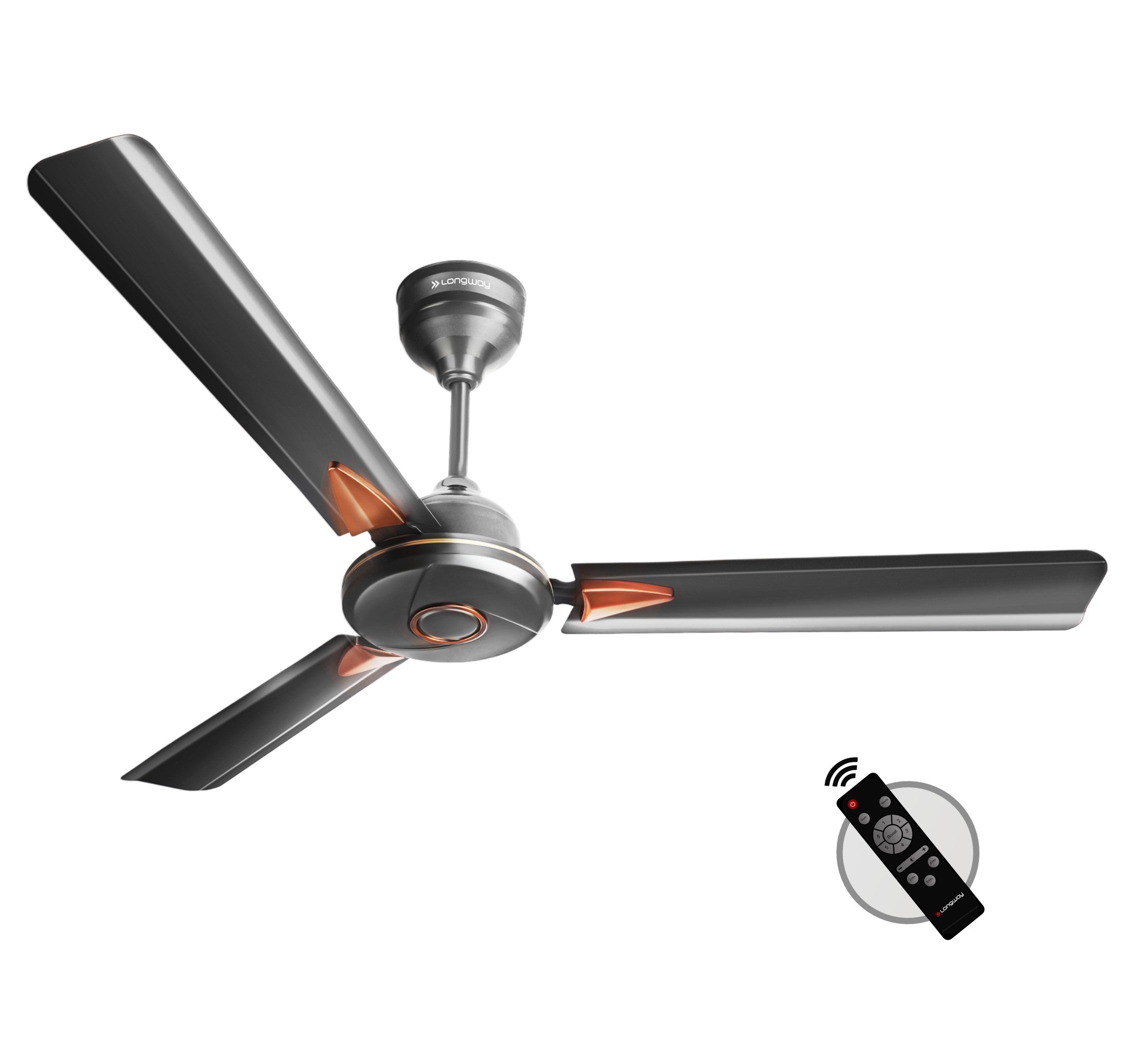 Longway Aero 1200 mm BLDC Ceiling Fan with Remote Control | BEE 5 Star Rated Energy Efficient | Ultra High Speed 3 Blade Anti-Dust Decorative Ceiling Fan
