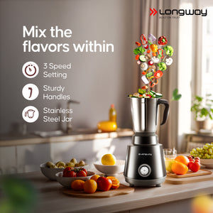 Longway Super Pro Juicer Mixer Grinder | Up to 500 - 750 Watt Max Output Powerful Motor | for Grinding, Mixing, Juicing | 2 Year Warranty