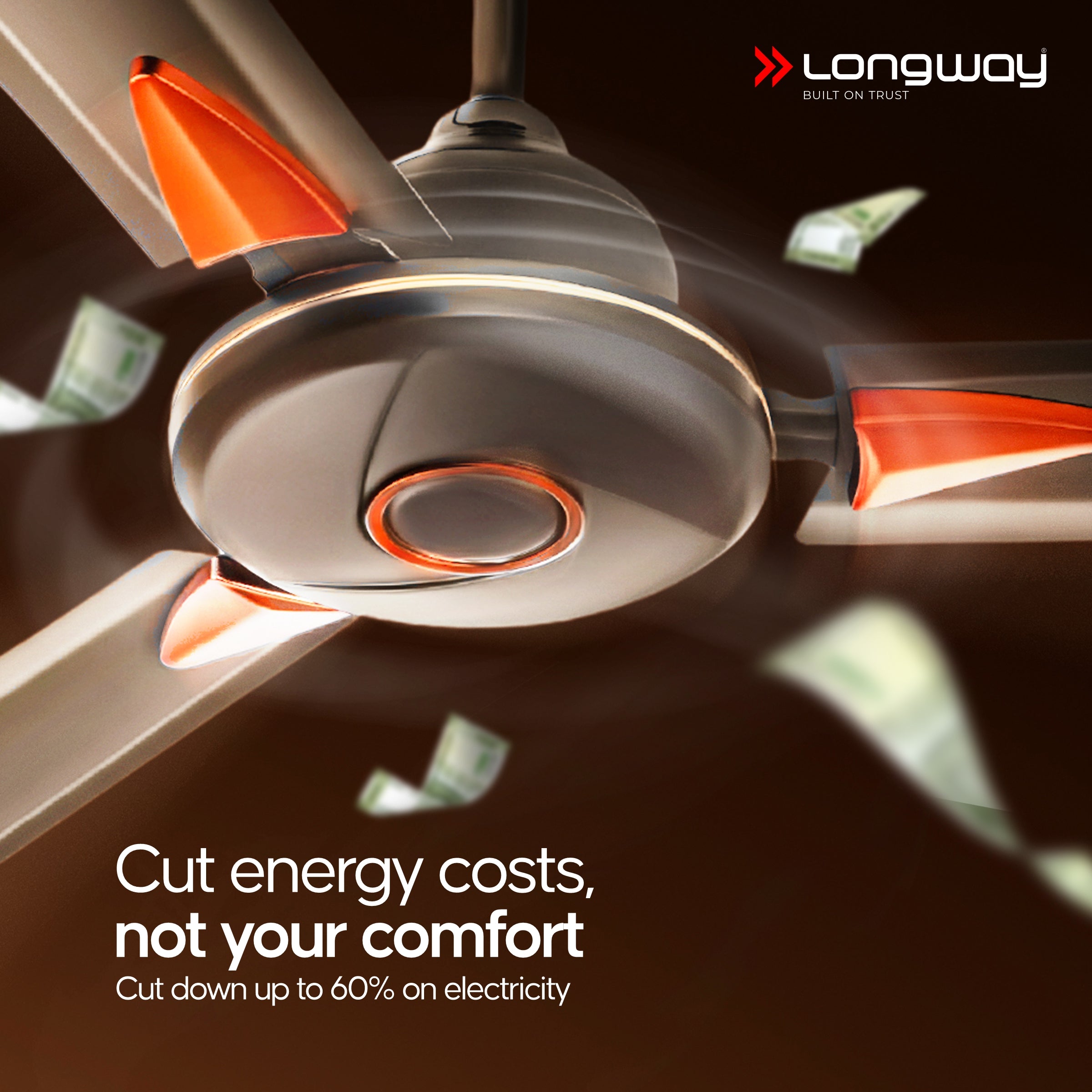 Longway Aero 1200 mm BLDC Ceiling Fan with Remote Control | BEE 5 Star Rated Energy Efficient | Ultra High Speed 3 Blade Anti-Dust Decorative Ceiling Fan