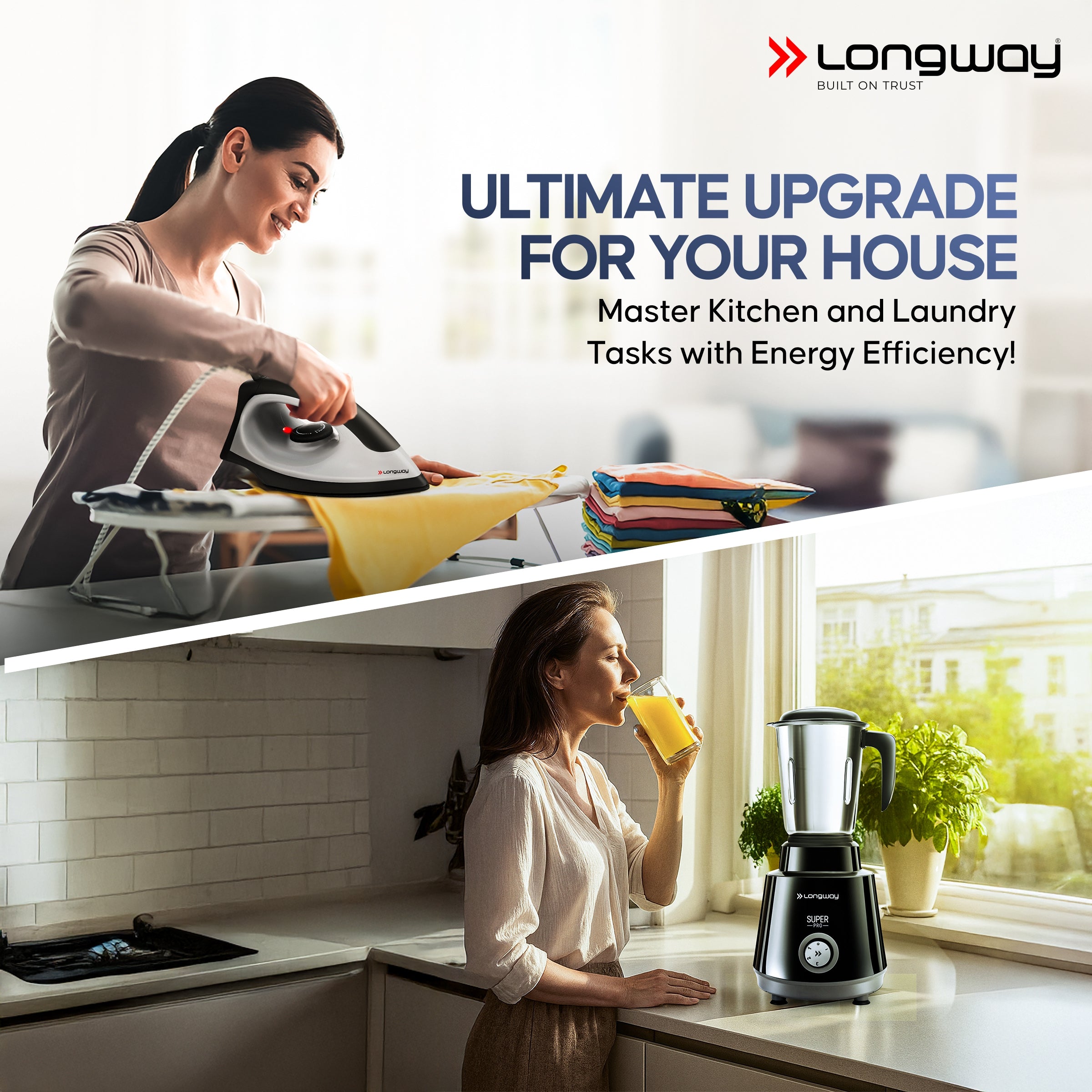 Longway Super Pro Juicer Mixer Grinder | Up to 500 - 750 Watt Max Output Powerful Motor | for Grinding, Mixing, Juicing | 2 Year Warranty