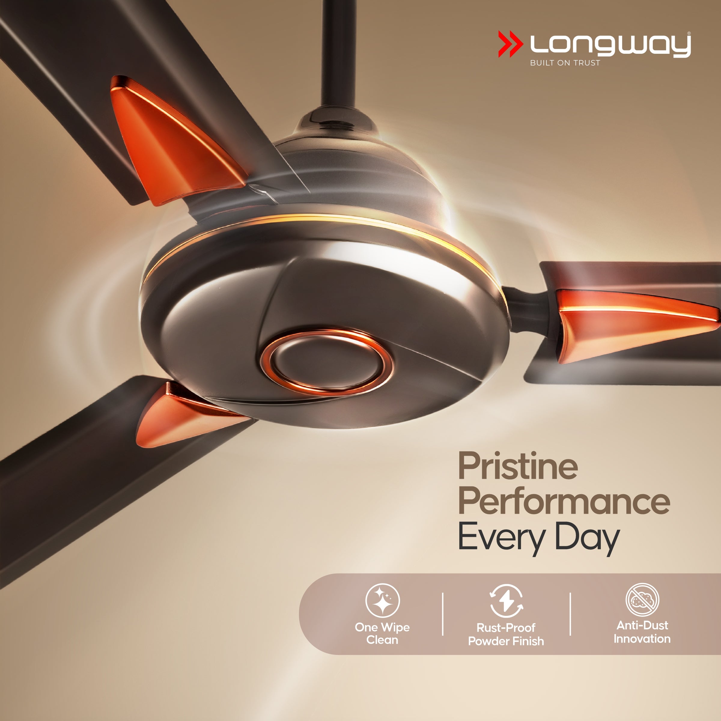 Longway Aero 1200 mm BLDC Ceiling Fan with Remote Control | BEE 5 Star Rated Energy Efficient | Ultra High Speed 3 Blade Anti-Dust Decorative Ceiling Fan