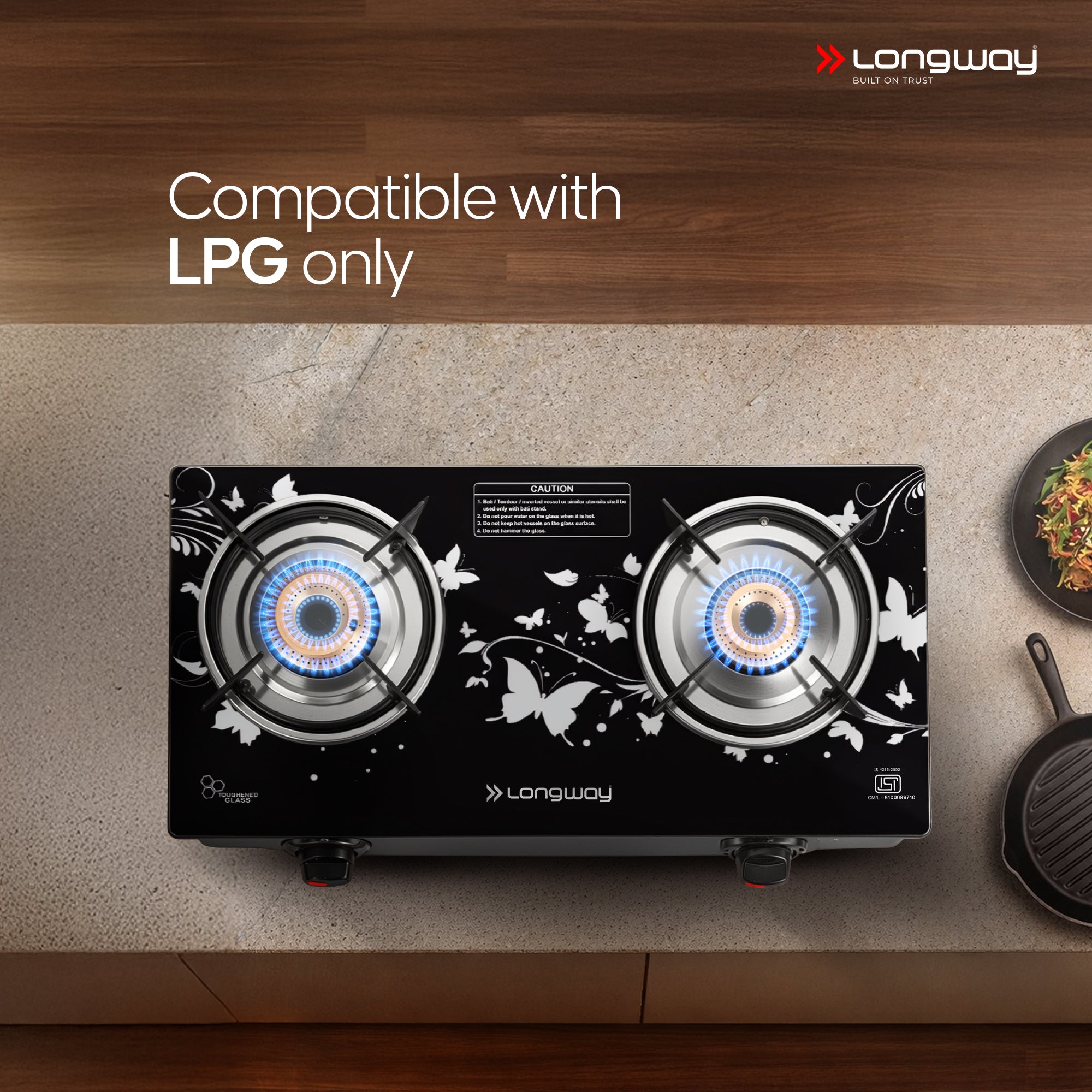 Longway Astra Glass Top, Auto Ignition Glass Gas Stove (Black, ISI Certified, 2 Years Warranty)